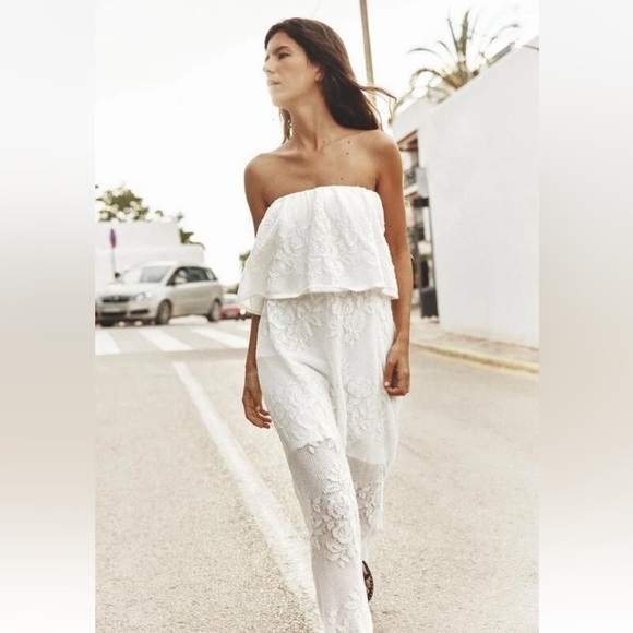 ZARA Jacquard Knit Bandeau White Maxi Dress XS - Picture 2 of 10